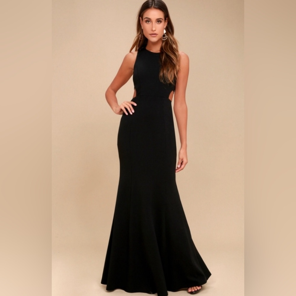 Lulu's Maxi Dress Black Cutout Mermaid Long Cocktail Formal Prom Evening Gown
